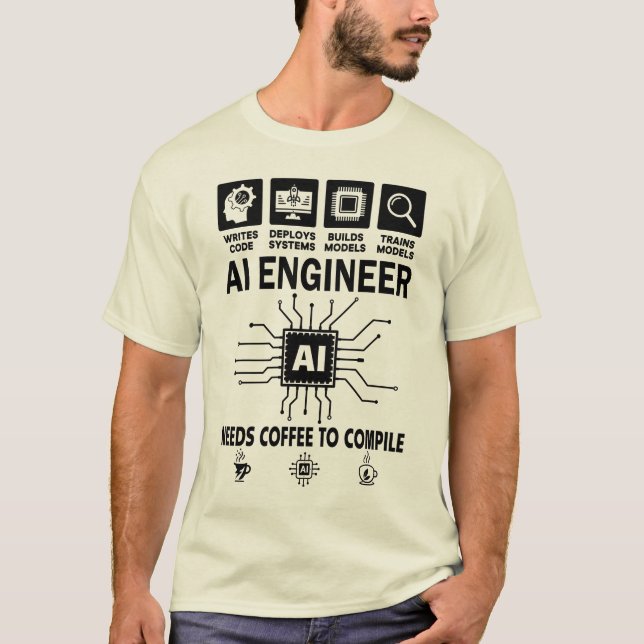 Camiseta Ingeniero de IA divertido necesita café para compi (Anverso)