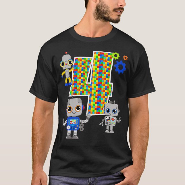 Camiseta Ingeniero de robótica cuarto cumpleaños Fiesta STE (Anverso)