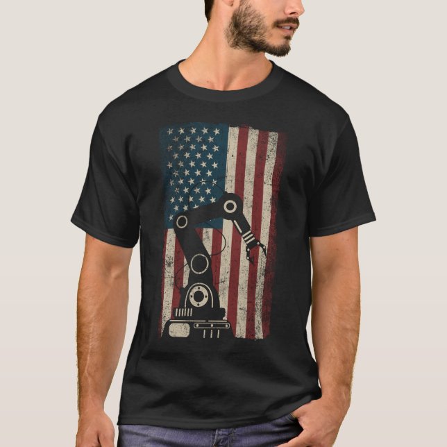Camiseta Ingeniero de robótica robótica bandera estadounide (Anverso)