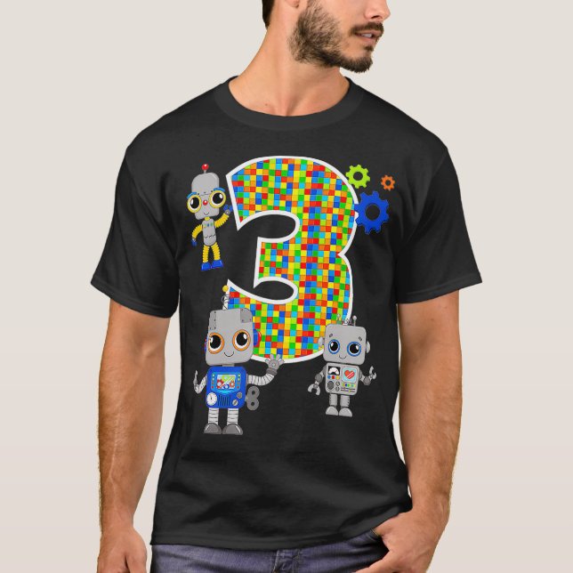 Camiseta Ingeniero de robótica tercer cumpleaños Fiesta STE (Anverso)