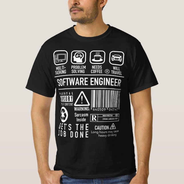 Camiseta Ingeniero de software divertido con símbolos (Anverso)