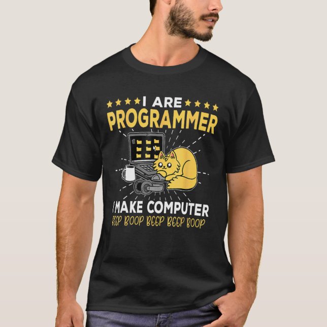 Camiseta Ingeniero de Software Gato Naranja Programador Hac (Anverso)