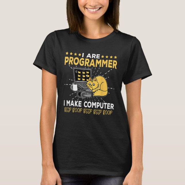 Camiseta Ingeniero de Software Gato Naranja Programador Hac (Anverso)