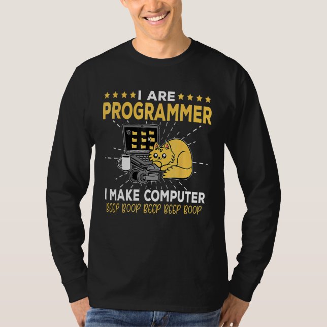 Camiseta Ingeniero de Software Gato Naranja Programador Hac (Anverso)