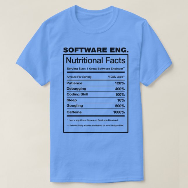 Camiseta Ingeniero de software Nutrición Hechos Motor Funny (Diseño del anverso)