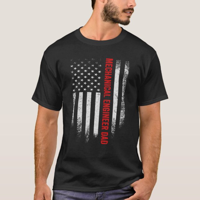 Camiseta Ingeniero Mecánico de Bandera Americana Mens Vinta (Anverso)