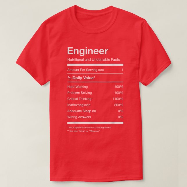 Camiseta Ingeniero Nutrición Hechos Nutricionales Graciosos (Diseño del anverso)