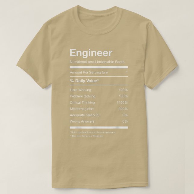 Camiseta Ingeniero Nutrición Hechos Nutricionales Graciosos (Diseño del anverso)