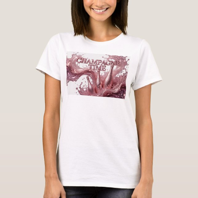 Camiseta ingeniosa de tiempo de champán rojo (Anverso)