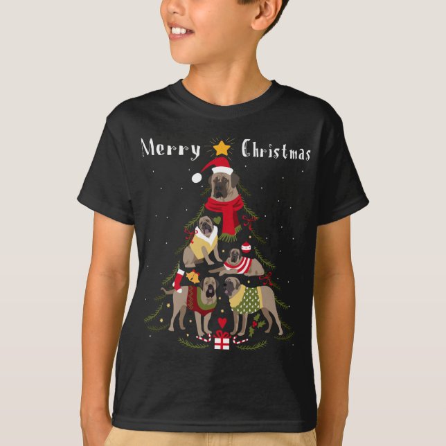 Camiseta Inglés Mastiff Christmas Tree Xmas Dog Lover (Anverso)