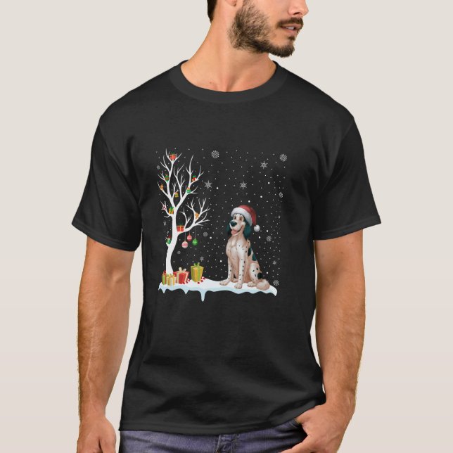 Camiseta Inglés Setter Dog Santa Hat Festive Tree Light Xm (Anverso)