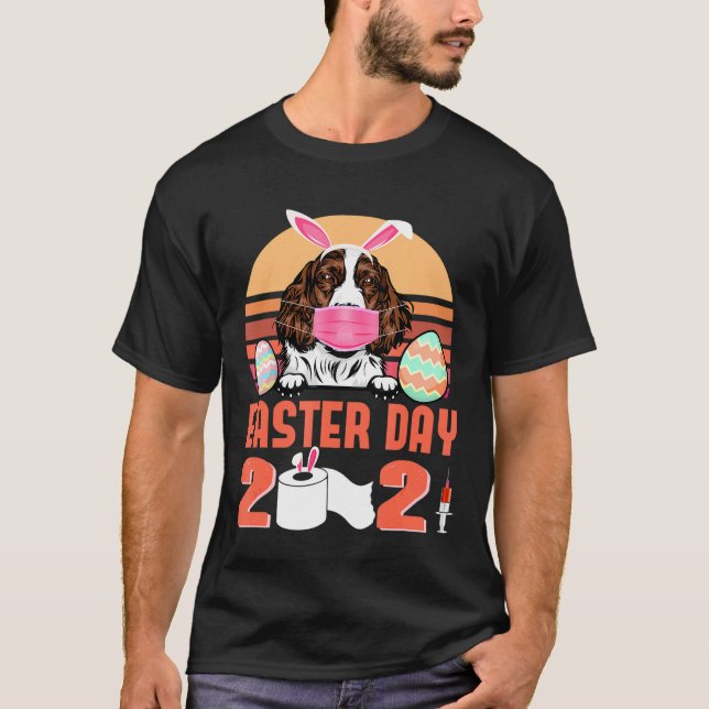 Camiseta Inglés Springer Spaniel Dog Face Mask Bunny Easte (Anverso)
