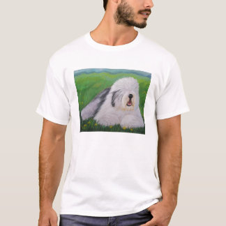 Camiseta inglesa vieja del perro pastor de Sharon