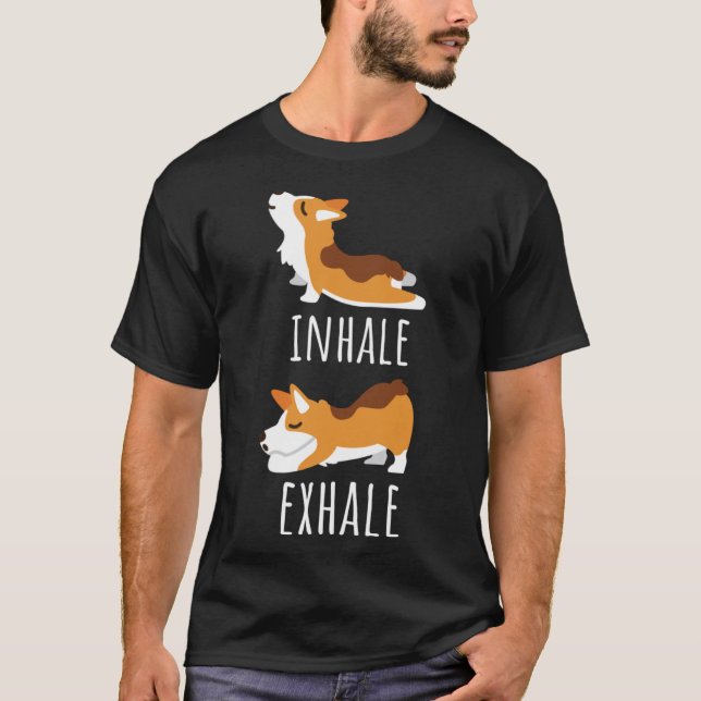 Camiseta Inhale Exhale Corgi Meditación de yoga entrenamien (Anverso)