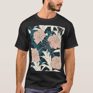 Camiseta Inhibisco rosa tropical, fondo oscuro