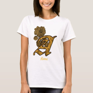 Camiseta Inicial de monograma A Flor de Peonía Dorada Perso