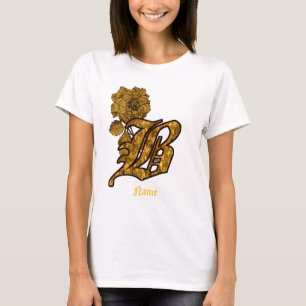 Camiseta Inicial de monograma B Flor de peonía dorada Perso
