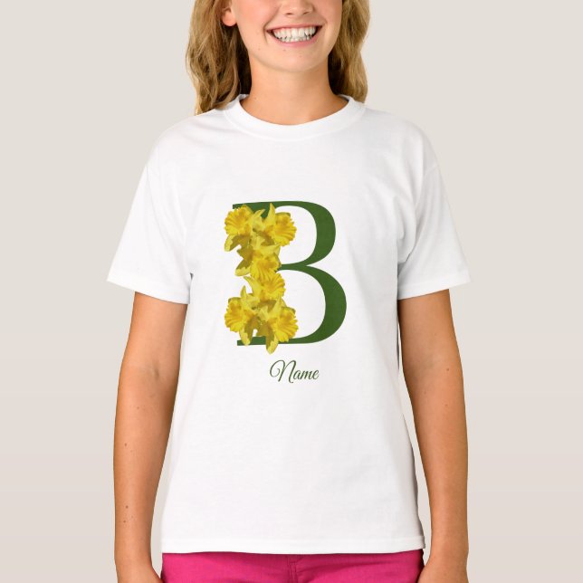Camiseta Inicial de monograma de narciso personalizada B (Anverso)