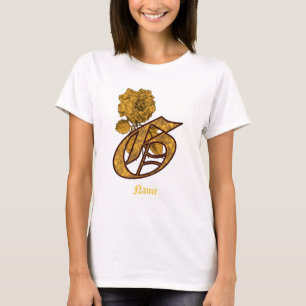 Camiseta Inicial de monograma G Flor de Peonía Dorada Perso
