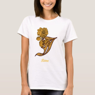 Camiseta Inicial de monograma J Flor de Peonía Dorada Perso