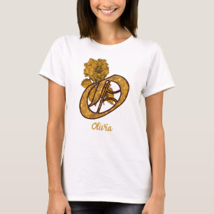 Camiseta Inicial de monograma O Peonía Dorada Personalizada