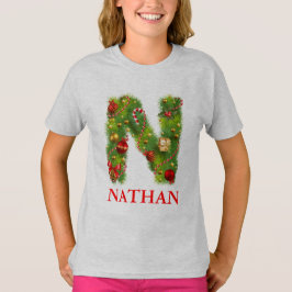 camiseta inicial del monograma del navidad N
