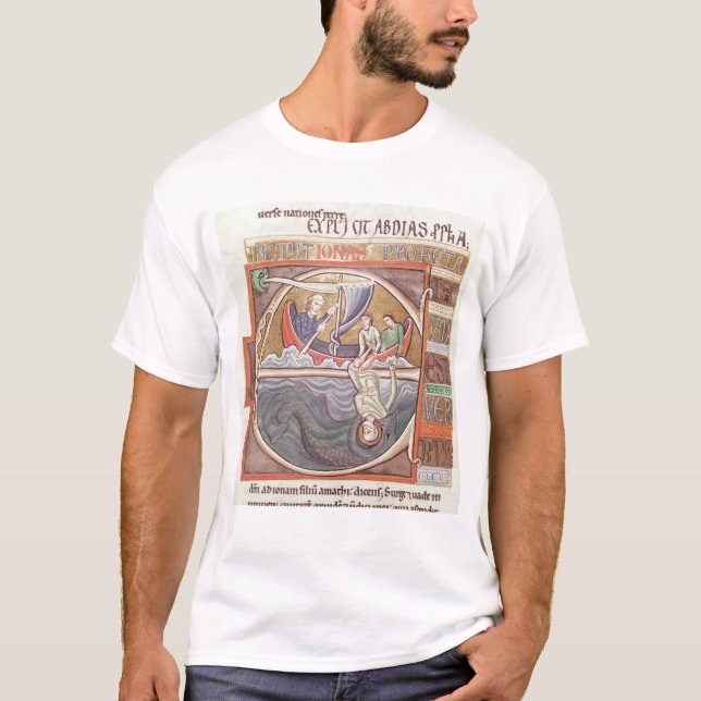 Camiseta Inicial "E" de Historiated que representa a Jonah (Anverso)