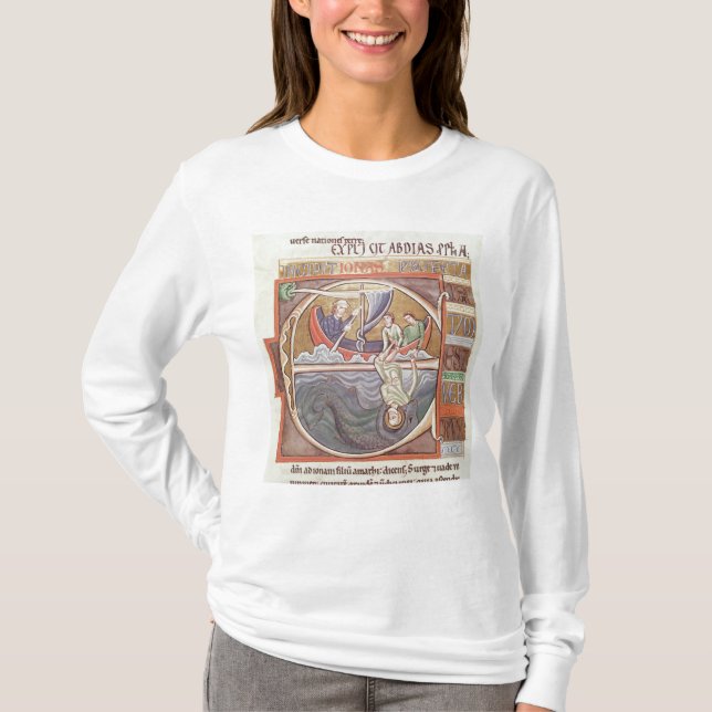 Camiseta Inicial "E" de Historiated que representa a Jonah (Anverso)
