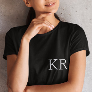 Camiseta Iniciales de monograma   Elegante negro moderno