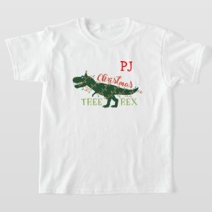 Camiseta Iniciales rojas de Dinosaurios de Árbol de Navidad