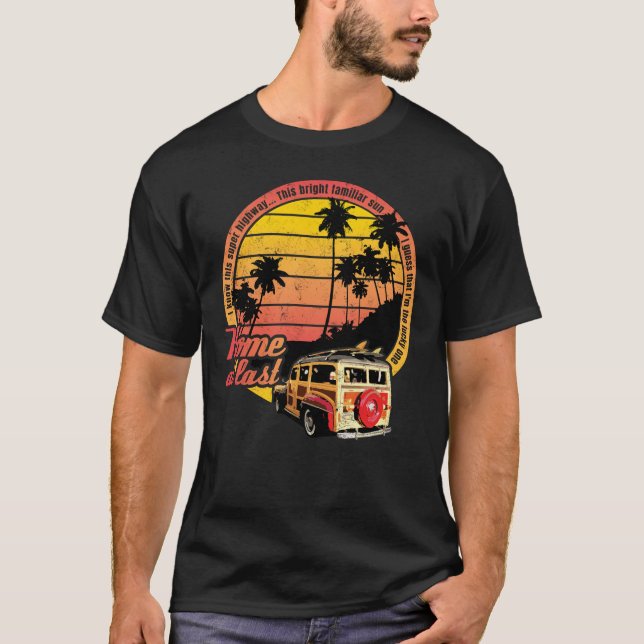 Camiseta Inicio por fin, vagón de surf retro Woodie y puest (Anverso)