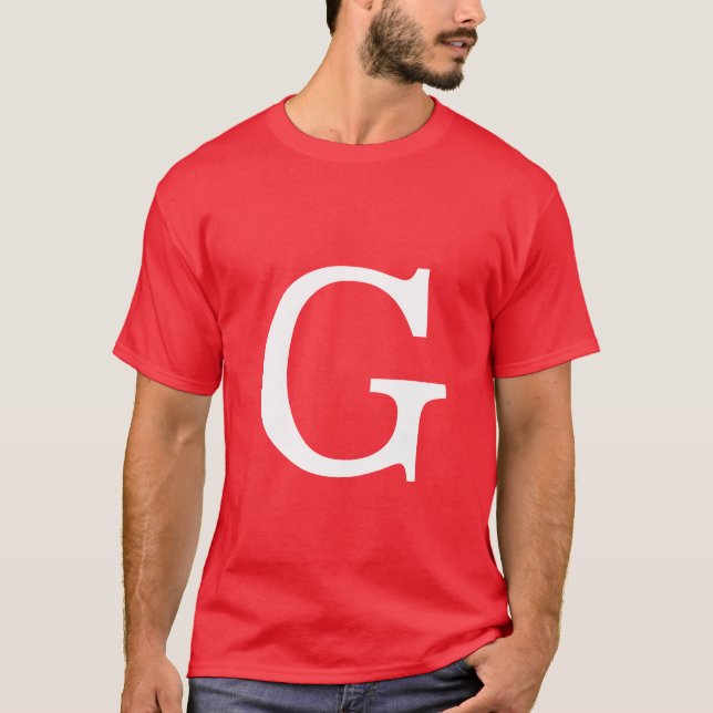 Camiseta Initial Letter Monogram Red White Plain Simple (Anverso)