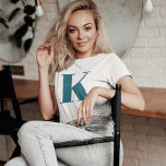 Camiseta Initial Letter | Teal Monogram Modern Stylish Cool<br><div class="desc">Simple,  stylish custom initial letter monogram women's t-shirt in modern minimalist typography in teal blue. A perfect custom gift or fashion accessory with a personal touch!</div>