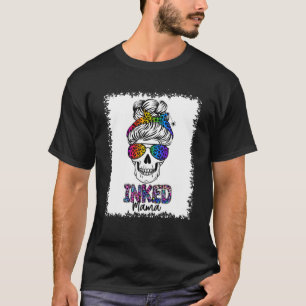 Camiseta Inked Mama Rainbow Leopard Print Messy Bun Skull M