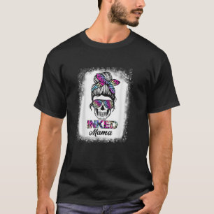 Camiseta Inked Mama Rainbow Leopard Print Messy Bun Skull M