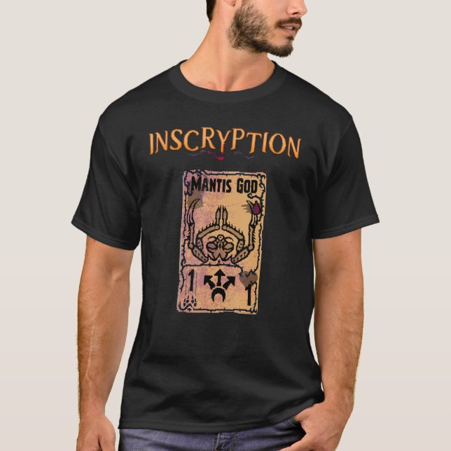 Camiseta Inscripción Mantis Dios Psicológico Horror Tarjeta (Anverso)