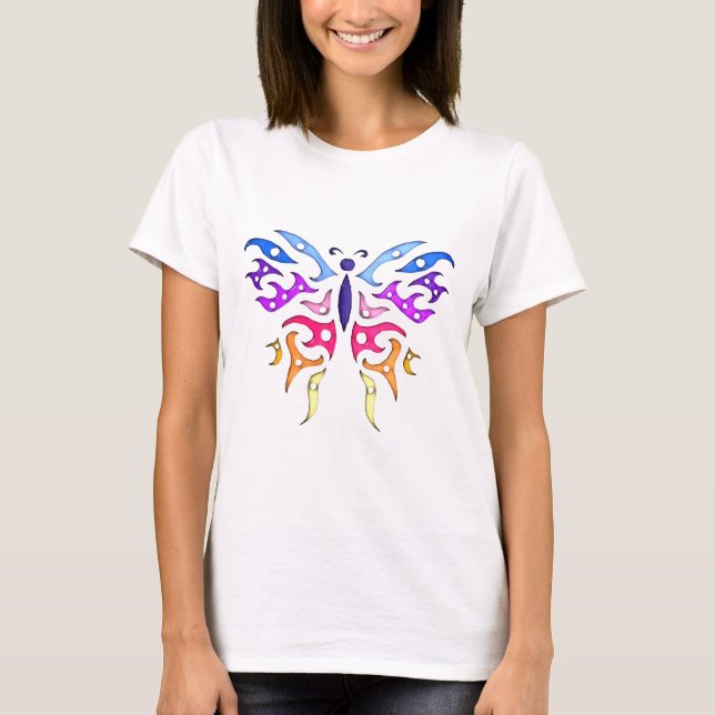 Camiseta Insecto tribal colorido del neón de la mariposa (Anverso)