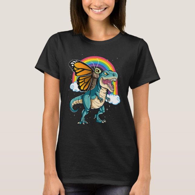 Camiseta Insectos de mariposa arcoiris de dinosaurio T Rex (Anverso)