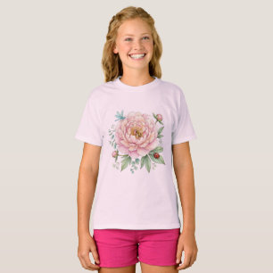 Camiseta Insectos Lindos del Jardín Arte de Peonía en Acuar