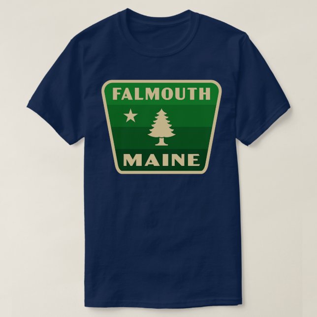 Camiseta Insignia de árbol de pino retro de falmouth Maine  (Diseño del anverso)