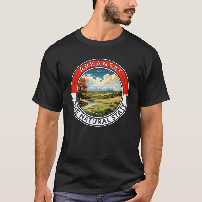 Camiseta Insignia de arte de viajes de Arkansas (Anverso)
