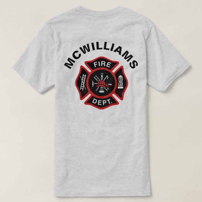 Camiseta Insignia de bombero con nombre (Reverso del diseño)