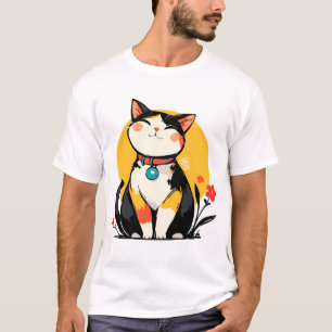 Camiseta Insígnia de gato atigrado sonriente regordete
