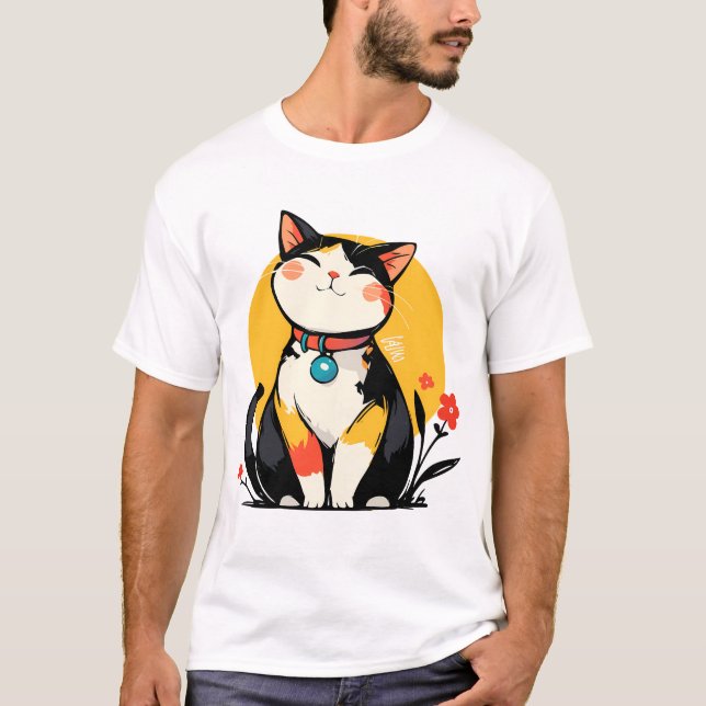 Camiseta Insígnia de gato atigrado sonriente regordete (Anverso)