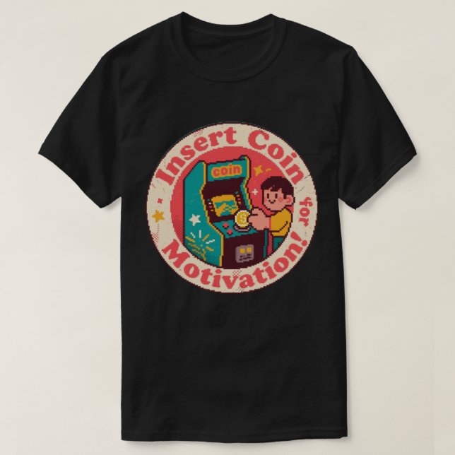 Camiseta Insignia de moneda de arcade de arte de píxeles –  (Diseño del anverso)