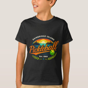 Camiseta insignia de puesta de sol retro de pickleball de l