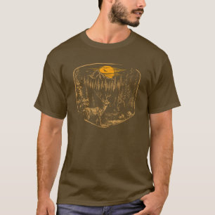 Camiseta Insígnia de xilografía de fauna de ciervos
