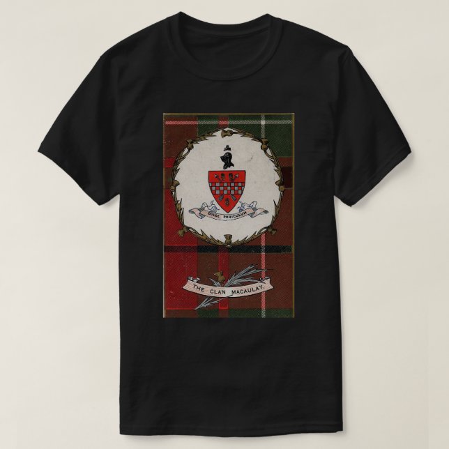Camiseta Insignia Escudo de Clan MacAulay Vintage Tartan (Diseño del anverso)
