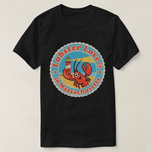 Camiseta Insígnia Retro de Massachusetts_ Langosta con Rued (Diseño del anverso)