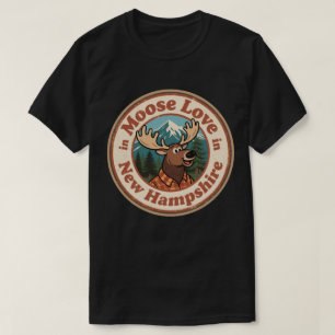Camiseta Insígnia Retro de New Hampshire_ Alce con Montaña
